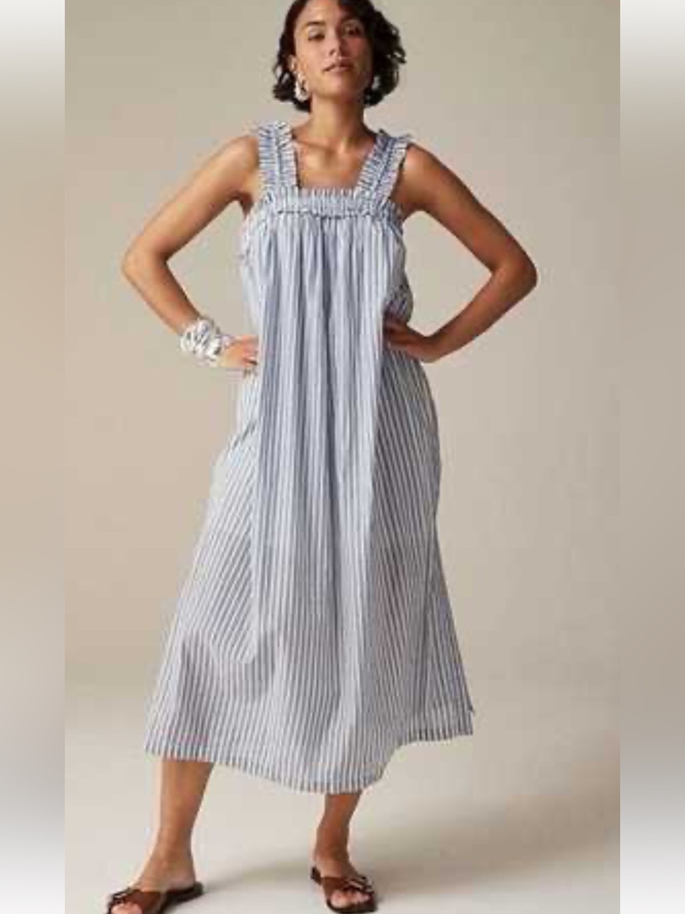 J. Crew Cotton Voile Stripped Ruffle Trim Shift Dress Size S Breezy Quiet Luxury